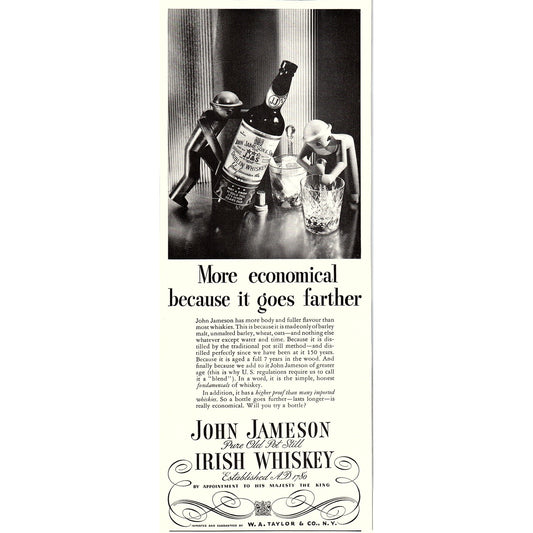 John Jameson Pure Old Pot Still Irish Whiskey W.A. Taylor 1935 Ad V1-5