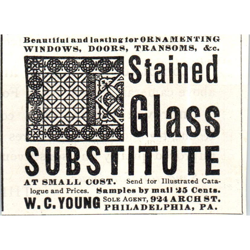 Stained Glass Substitute W.C. Young Philadelphia c1890 Victorian Ad AE8-CH10