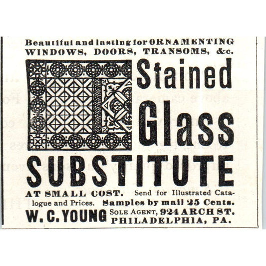 Stained Glass Substitute W.C. Young Philadelphia c1890 Victorian Ad AE8-CH10