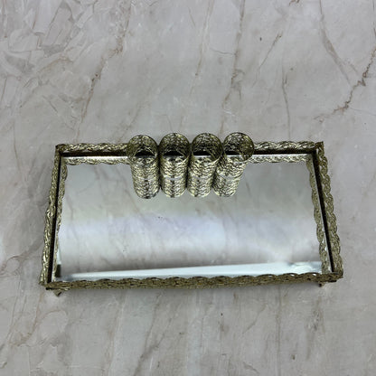Vintage Lipstick Holder Gold Tone Filigree Ornate Vanity 4 Tubes 4x8” TJ4