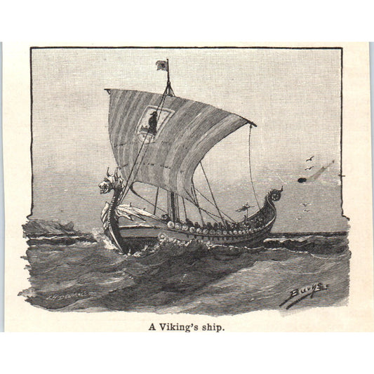 A Viking's Ship 1901 Engraving AF2-A6