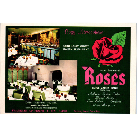 Jasper Boventre's Roses Italian Restaurant St. Louis 1971 Magazine Ad AD8-H4