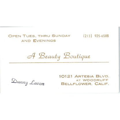 A Beauty Boutique Salon Danny Lavon Bellflower CA Vintage Business Card SD8-B11