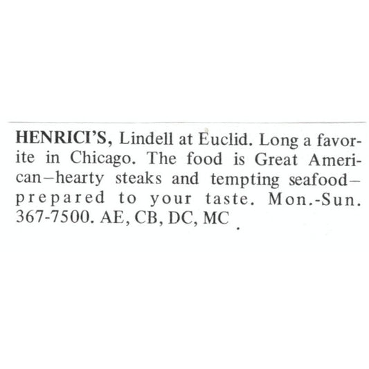 Henrici's Restaurant Euclid Chicago St. Louis 1971 Magazine Ad AD8-O1