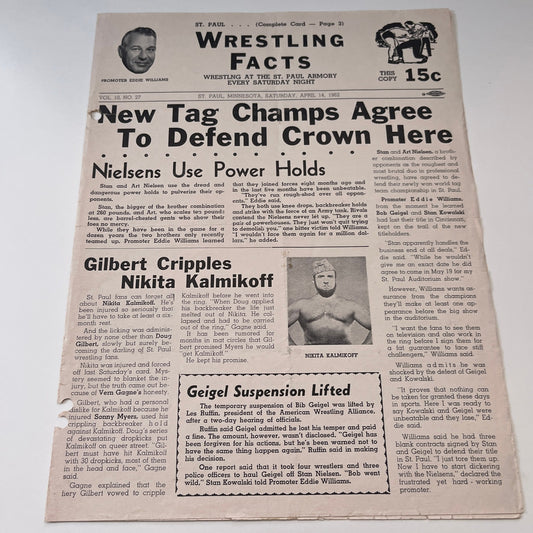 Mr. M Scarpello Geigel Gilbert Apr 14 1962 Wrestling Facts Program & Card V1-3