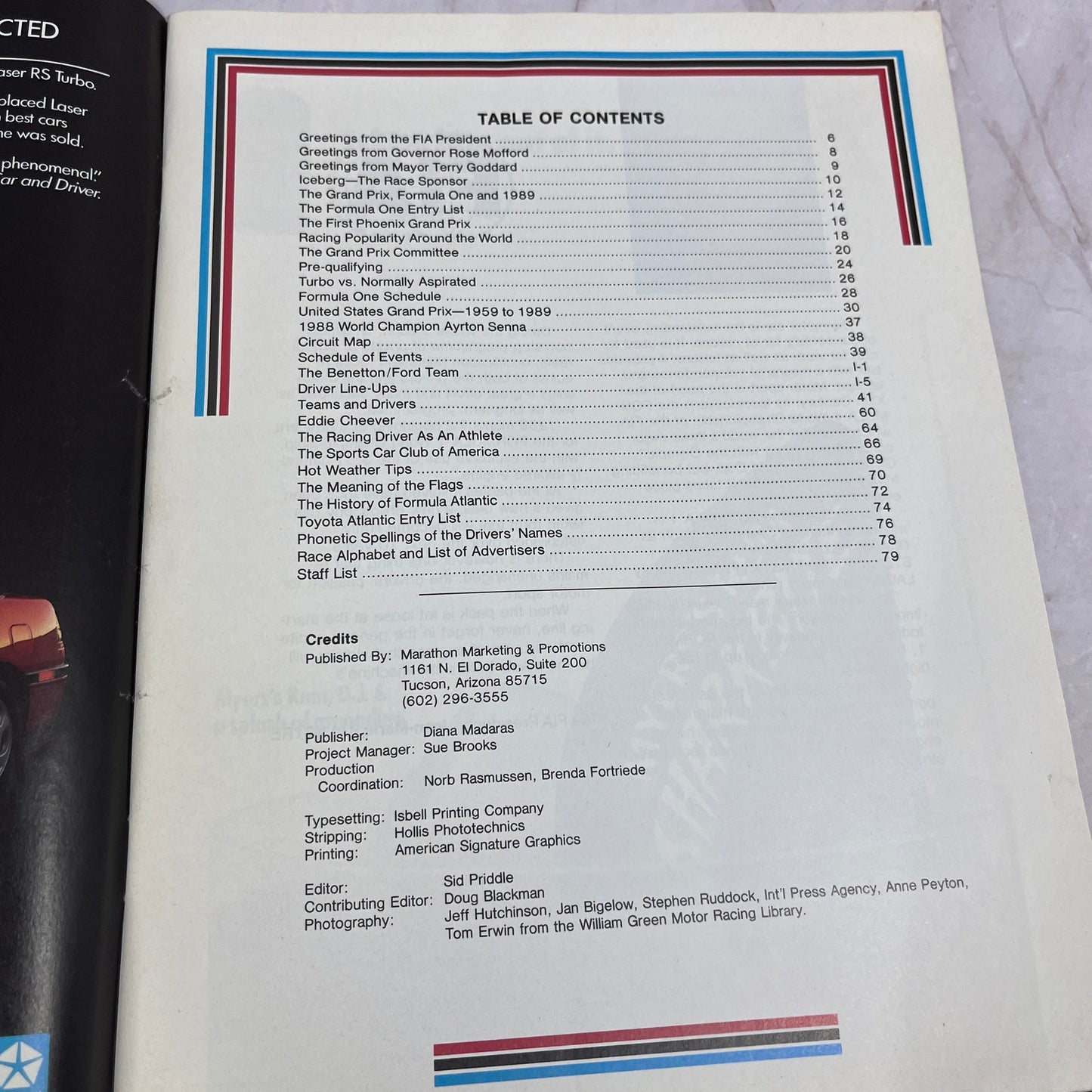 1989 Formula 1 Iceberg USA Grand Prix Phoenix Souvenir Program TA9-E2