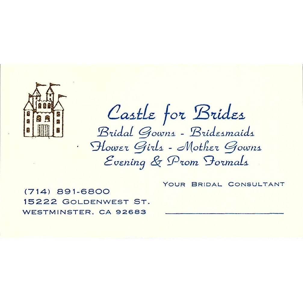 Castle for Brides Bridal Gowns Westminster CA Vintage Business Card SB4-B2