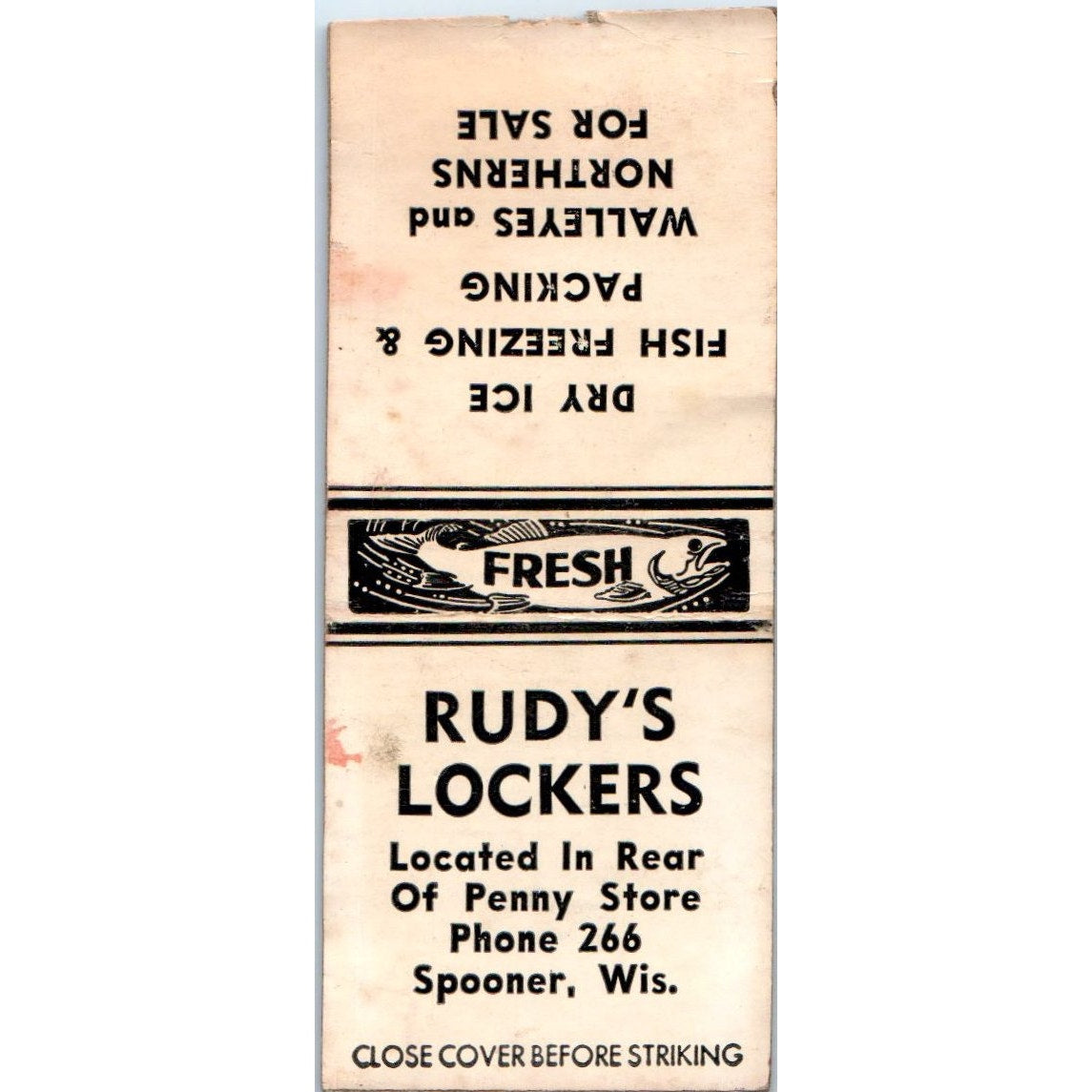 Rudy's Lockers Fish Packing Spooner WI Vintage Matchbook Cover SD2-Y3