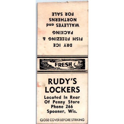 Rudy's Lockers Fish Packing Spooner WI Vintage Matchbook Cover SD2-Y3