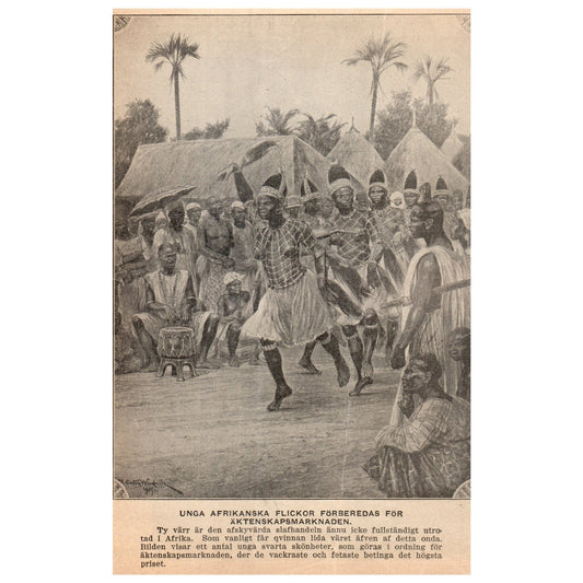 African Girls Prepared for Marriage Market 1909 Swedish Engraving Print AF5-17