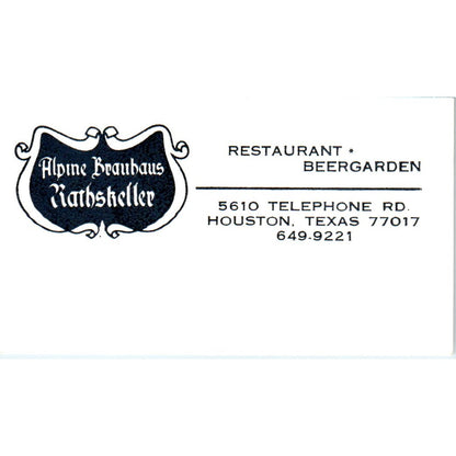 Alpine Brauhaus Rathskeller Restaurant Houston Vintage Business Card SD8-B8