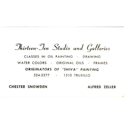 Thirteen-Ten Studio Galleries Chester Snowden Alfred Zeller Business Card SD4-B4