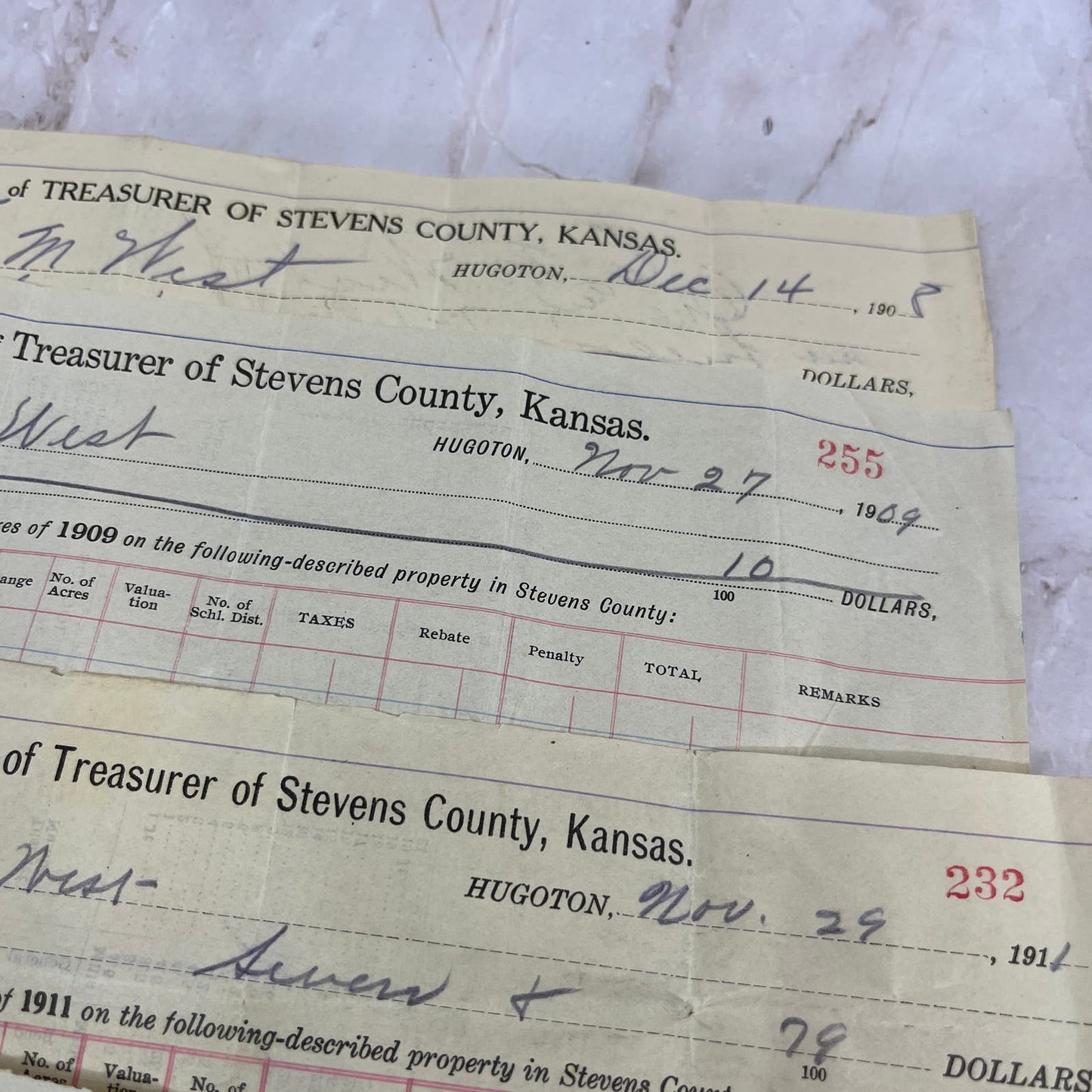 c1910 Kansas Stevens County Tax Collection Receipts Lot Houghton TG9-E2-3