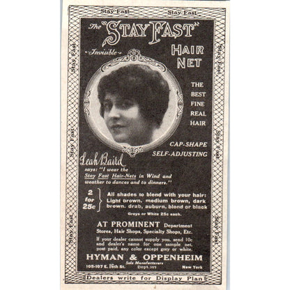 Stayfast Hairnet Hyman & Oppenheim New York 1918 Magazine Ad AF1-WH1