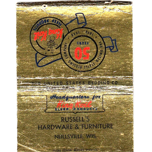 Russell's Hardware & Furniture Neillsville WI Vtg Large Matchbook Cover TH2-Y2