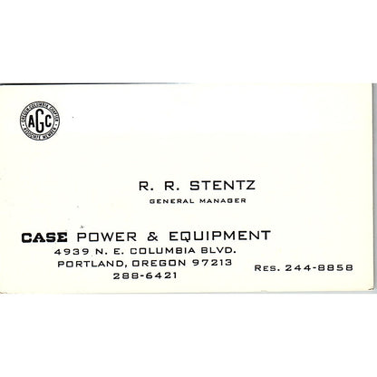 Case Power & Equipment R.R. Stentz Portland Oregon Vintage Business Card SB4-B4