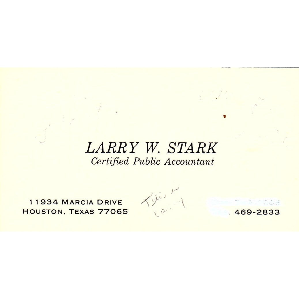 Larry W Stark CPA Houston Vintage Business Card SD9-B1