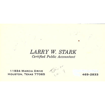 Larry W Stark CPA Houston Vintage Business Card SD9-B1