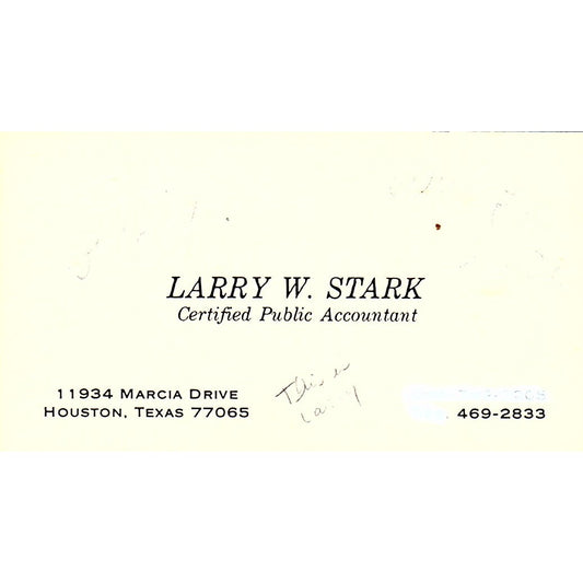 Larry W Stark CPA Houston Vintage Business Card SD9-B1