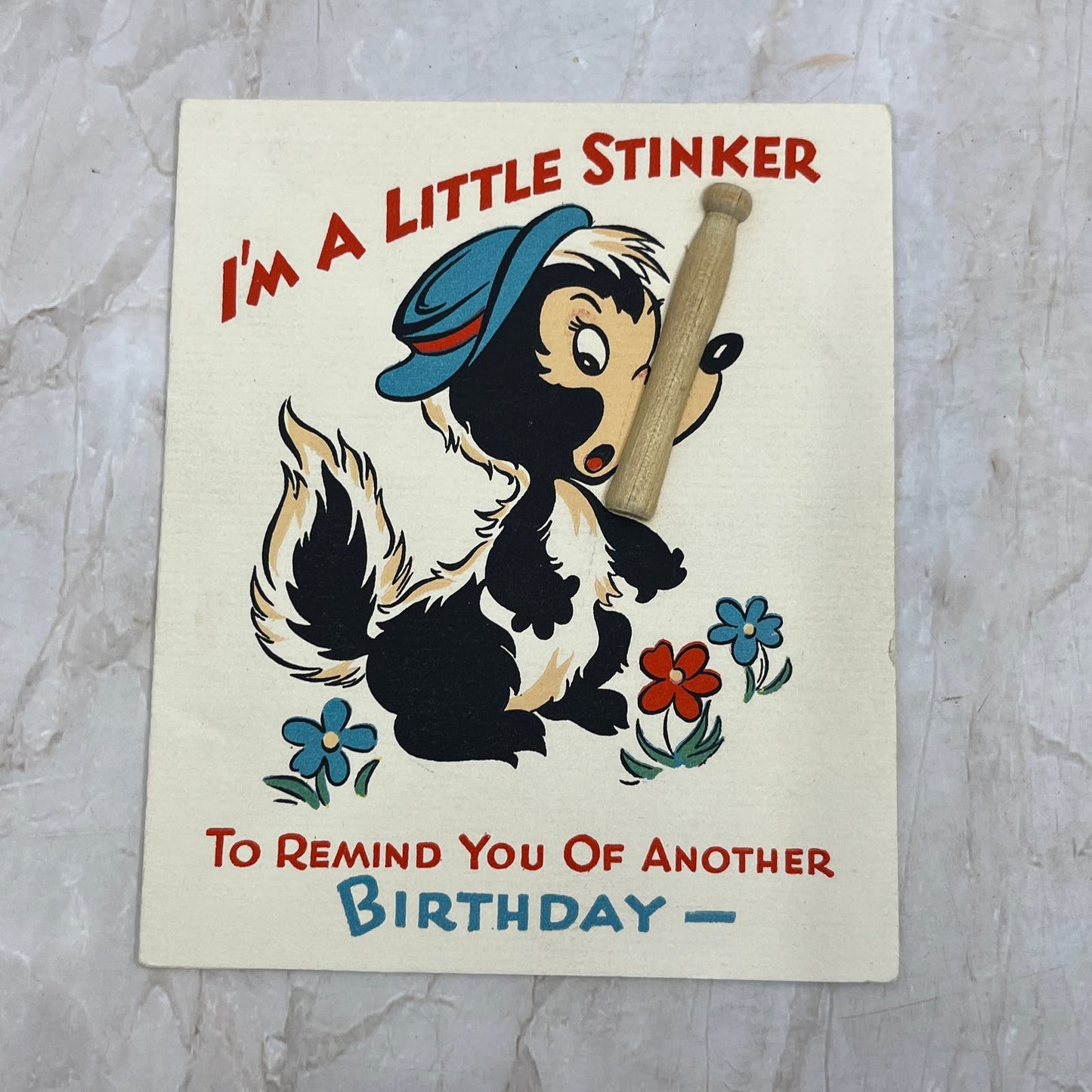 1946 I'm a Little Stinker Skunk Birthday Card Barker Cards Cincinnati TI8-S6