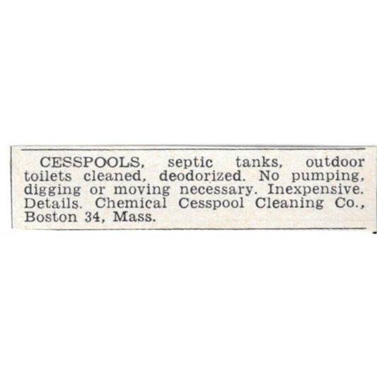 Chemical Cesspool Cleaning Co Boston MA 1955 Ad AG1-S2