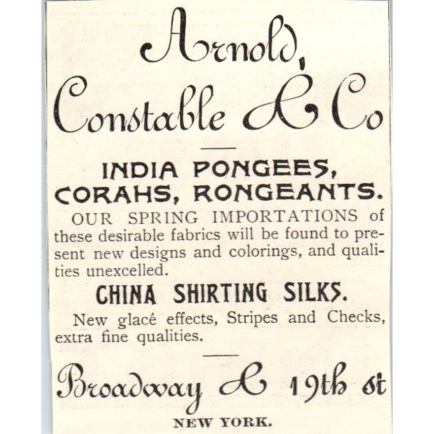 Arnold, Constable & Co China Shirting Silks NY 1893 Judge Magazine Ad AB9-J