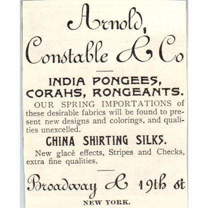 Arnold, Constable & Co China Shirting Silks NY 1893 Judge Magazine Ad AB9-J