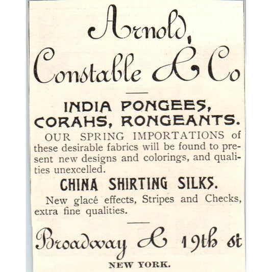 Arnold, Constable & Co China Shirting Silks NY 1893 Judge Magazine Ad AB9-J