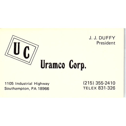 J.J. Duffy Uramco Corp Southampton PA Vintage Business Card SC9-B6