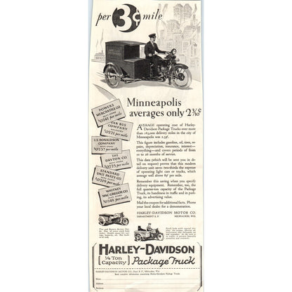 Harley-Davidson 1/4 Capacity Package Truck 1928 Original Advertisement FL6-8