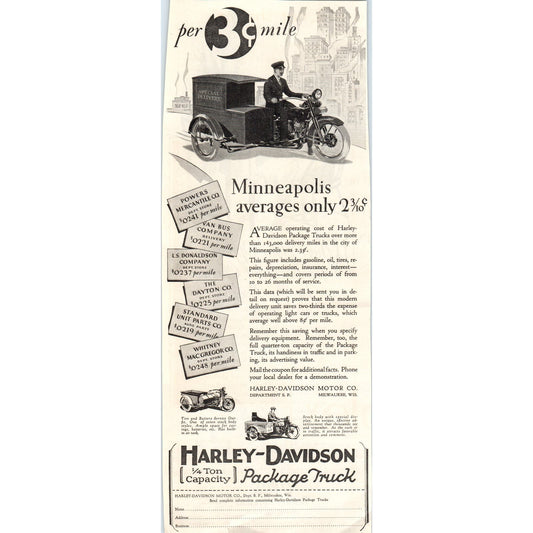 Harley-Davidson 1/4 Capacity Package Truck 1928 Original Advertisement FL6-8
