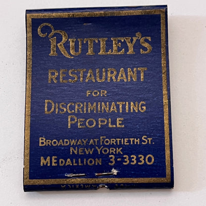 Rutley's Restaurant Broadway at 40th NYC Vintage Matchbook Cover TB8-MB3-6