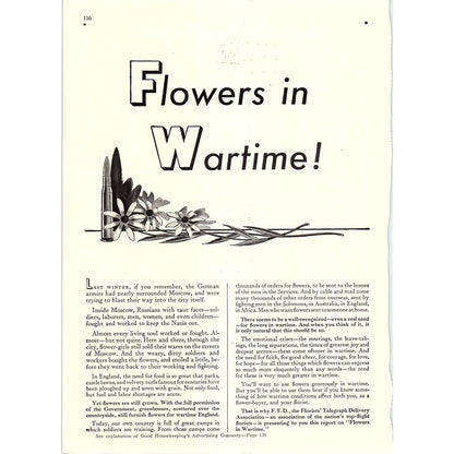 1943 WWII FTD Florists Flowers in Wartime Vintage Magazine Ad 8x11 V9