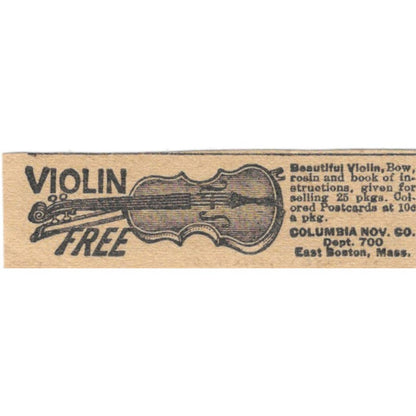 Columbia Novelty Co Boston MA Free Violin Offer 1923 Magazine Ad Clip AE1-6
