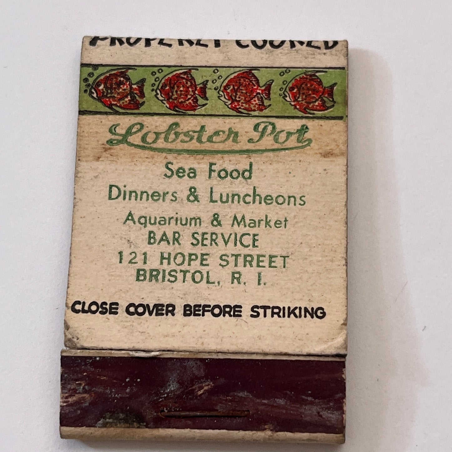 Lobster Pot Seafood 1221 Hope St Bristol RI Vintage Matchbook Cover TB8-MB3-6