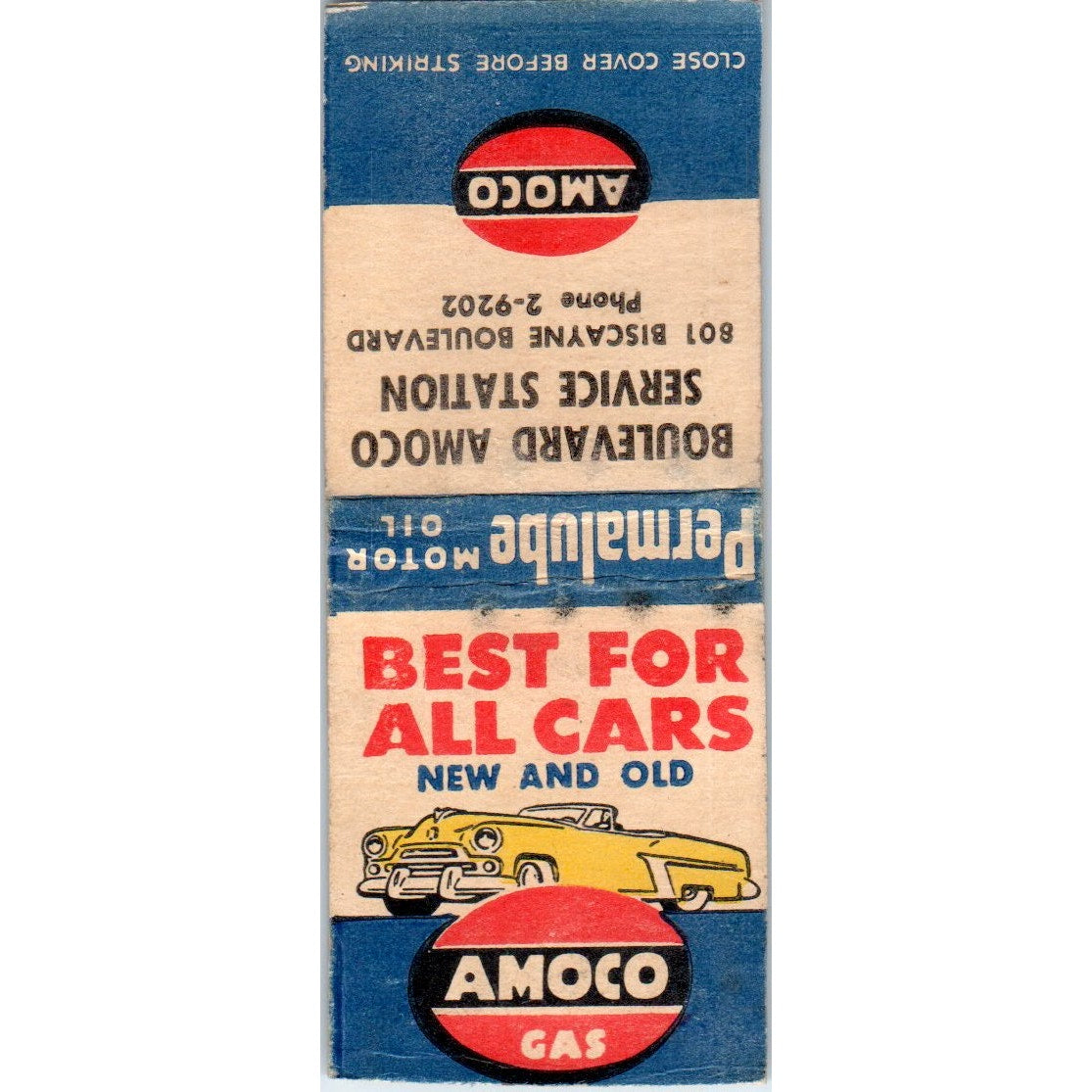 Boulevard Amoco Service Station Miami FL Vintage Matchbook Cover SD2-Y2