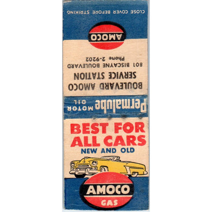 Boulevard Amoco Service Station Miami FL Vintage Matchbook Cover SD2-Y2