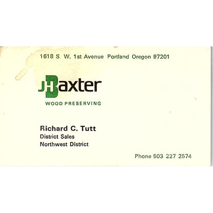 JH Baxter Wood Preserving Richard C Tutt Portland OR Vtg Business Card SD9-B4