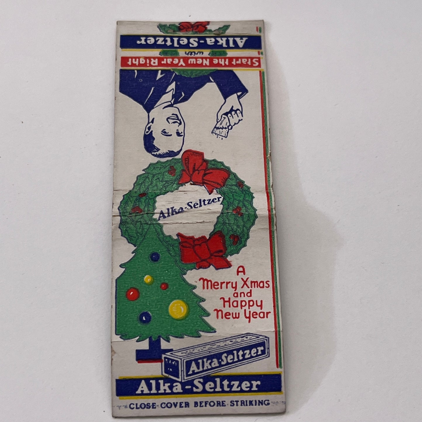 Alka-Seltzer Merry Christmas Elkhart Indiana Vintage Matchbook Cover TB8-MB-11