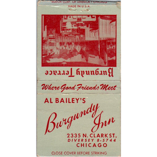 Al Bailey's Burgundy Inn Chicago IL Vintage Matchbook Cover SF4-Y6