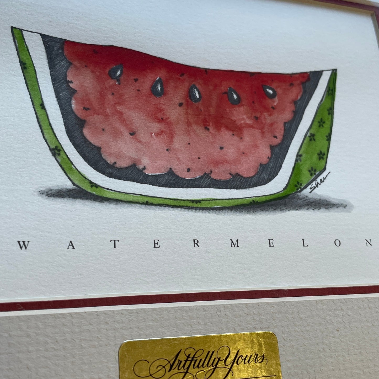 Watermelon Slice 8x10 Matted Print Hand Watercolor, Signed Shar Coulson