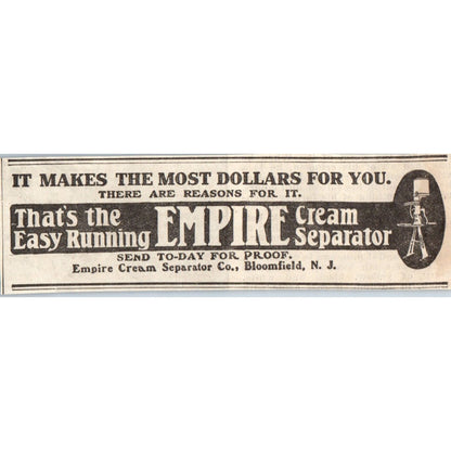 Empire Cream Separator Bloomfield NJ 1905 Magazine Ad AF1-NH1