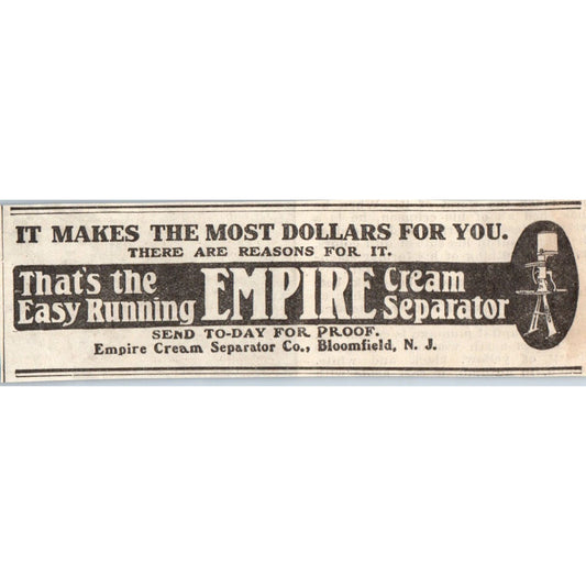 Empire Cream Separator Bloomfield NJ 1905 Magazine Ad AF1-NH1
