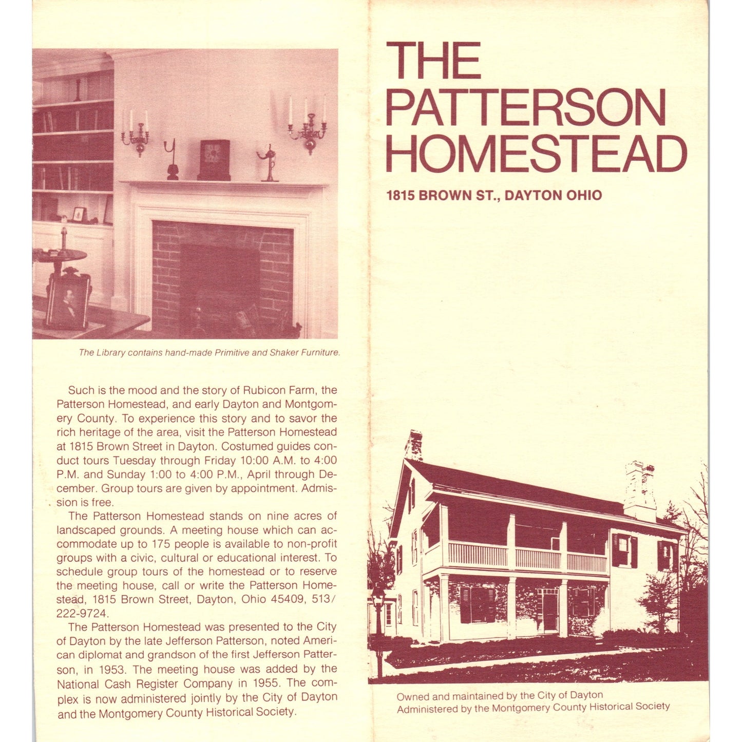 Vintage The Patterson Homestead Dayton Ohio Fold Out Travel Brochure TH2-O2