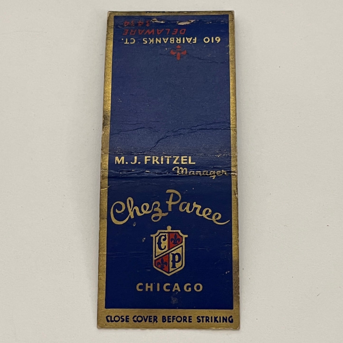 Chez Paree Chicago M.J. Fritzel Vintage Matchbook TB6-MB2-14
