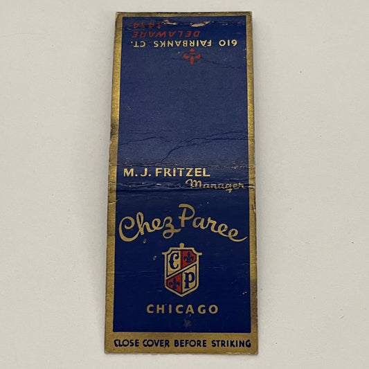 Chez Paree Chicago M.J. Fritzel Vintage Matchbook TB6-MB2-14