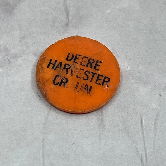 Vtg ORANGE Plastic Advertising Token John Deere Harvester Credit Union Chit SE2