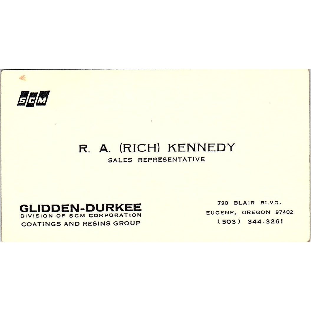 Glidden Durkee R. A. Rich Kennedy Eugene Oregon Vintage Business Card SB4-B10