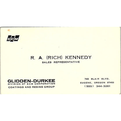 Glidden Durkee R. A. Rich Kennedy Eugene Oregon Vintage Business Card SB4-B10