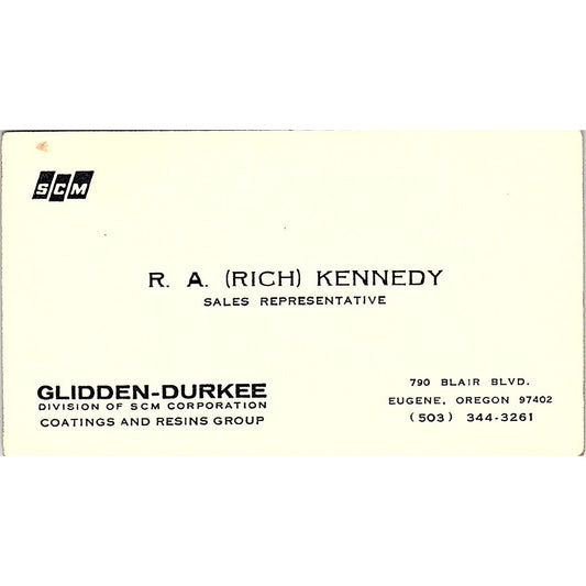 Glidden Durkee R. A. Rich Kennedy Eugene Oregon Vintage Business Card SB4-B10